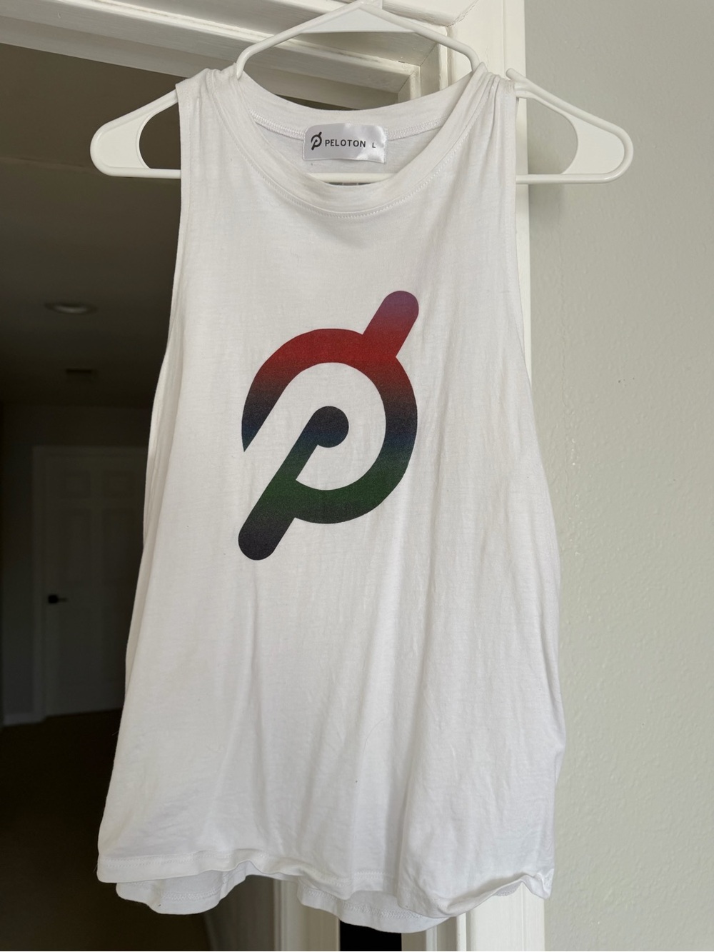 Peloton White Sleeveless Muscle Tank with Gradient Logo
